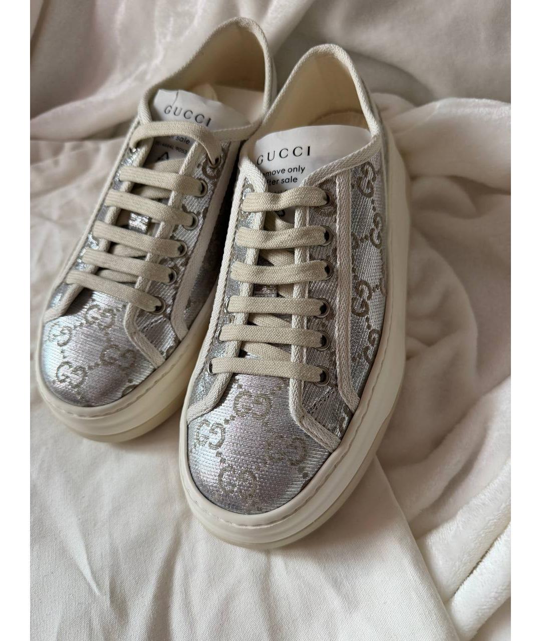 GUCCI Серебряные кеды, фото 5