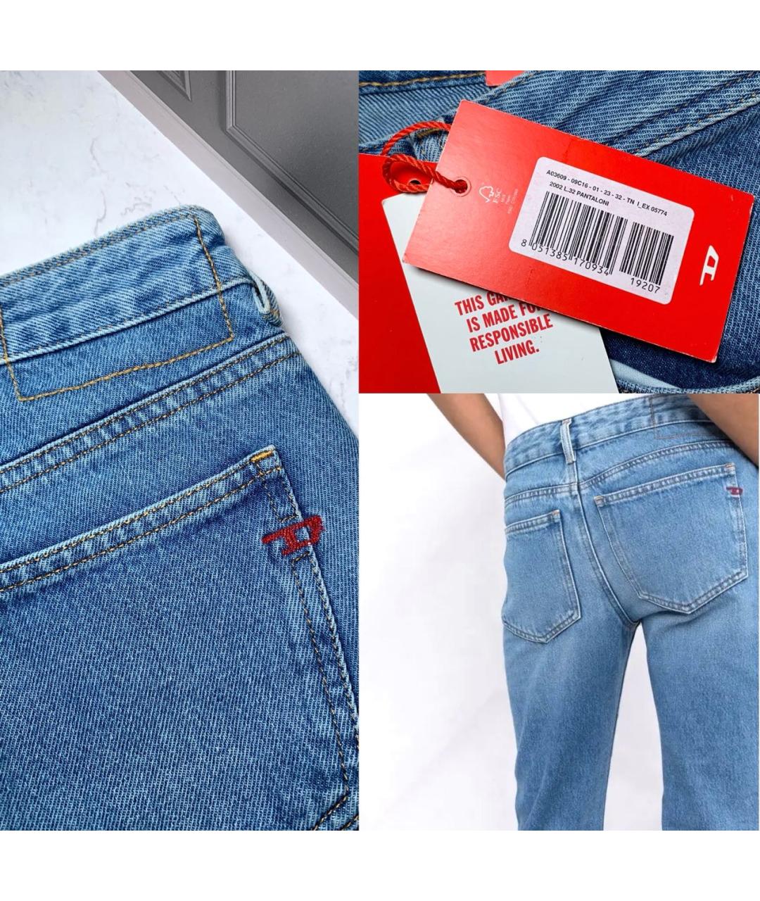 DIESEL Синие хлопковые прямые джинсы, фото 6