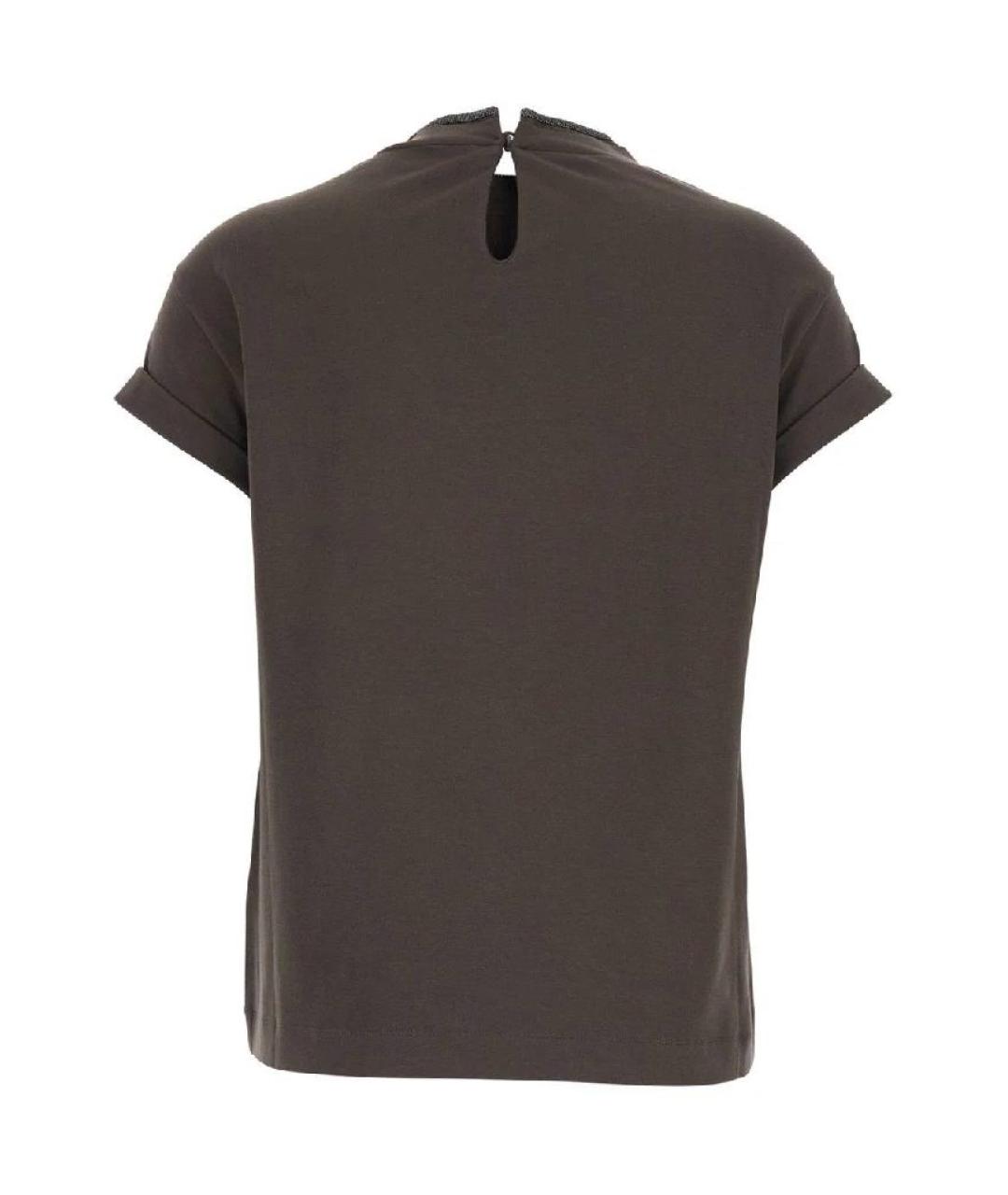 BRUNELLO CUCINELLI Коричневая хлопковая футболка, фото 2