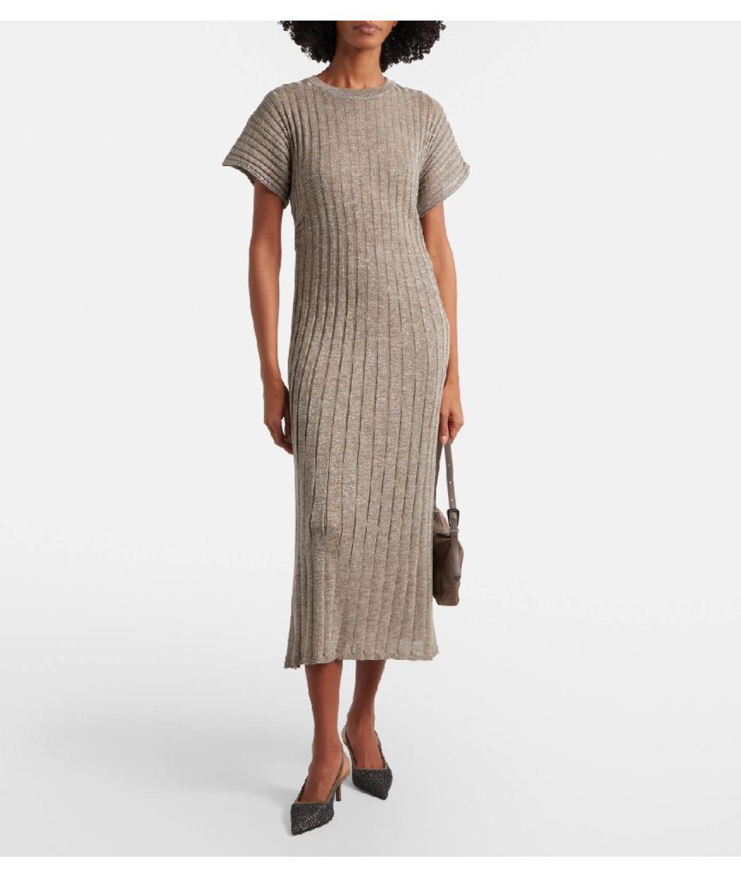 BRUNELLO CUCINELLI Коричневое хлопковое повседневное платье, фото 2