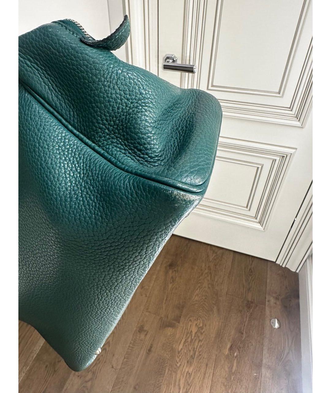 HERMES Зеленая кожаная сумка с короткими ручками, фото 3