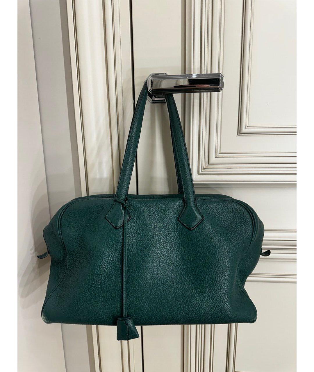 HERMES Зеленая кожаная сумка с короткими ручками, фото 2