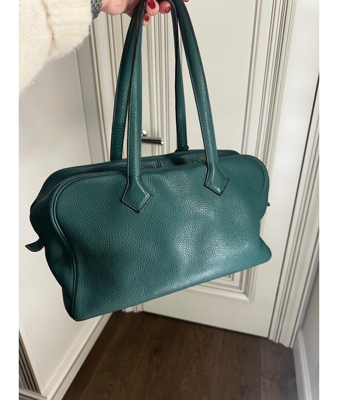 HERMES Зеленая кожаная сумка с короткими ручками, фото 9