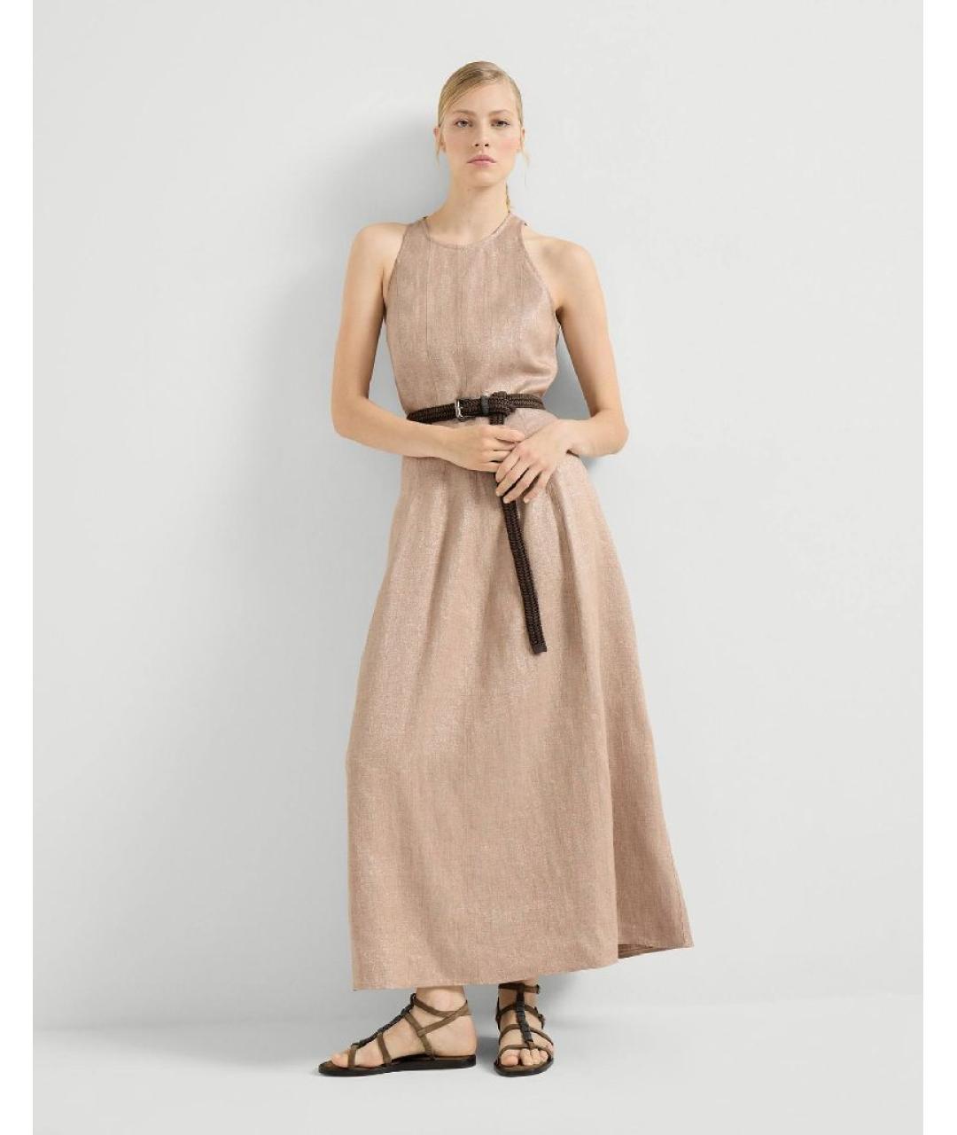 BRUNELLO CUCINELLI Бежевое хлопковое повседневное платье, фото 4