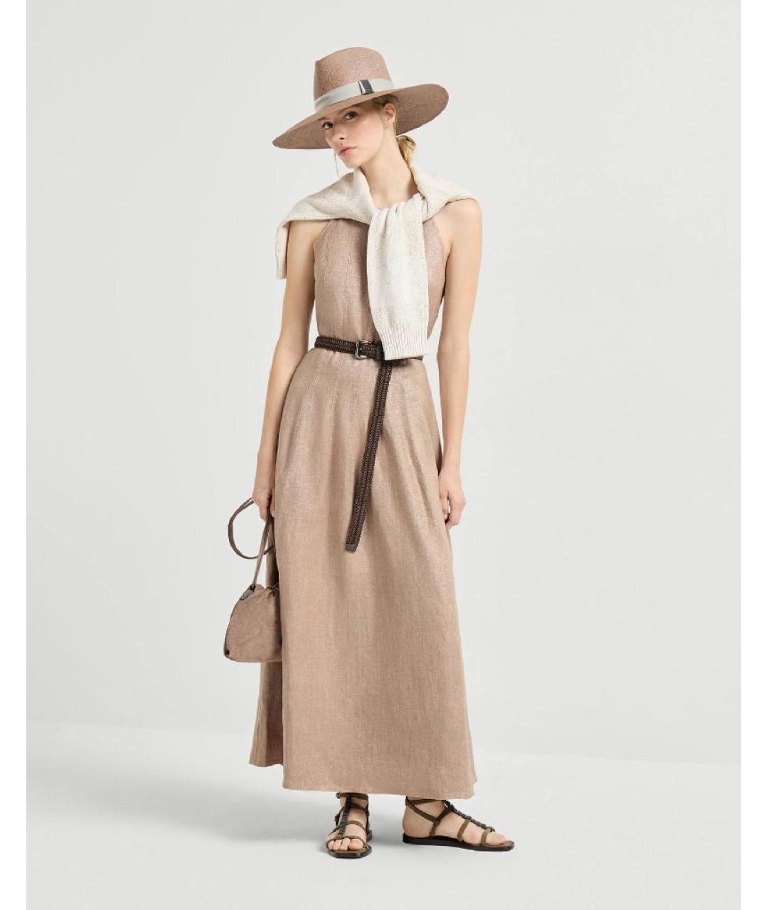 BRUNELLO CUCINELLI Бежевое хлопковое повседневное платье, фото 3