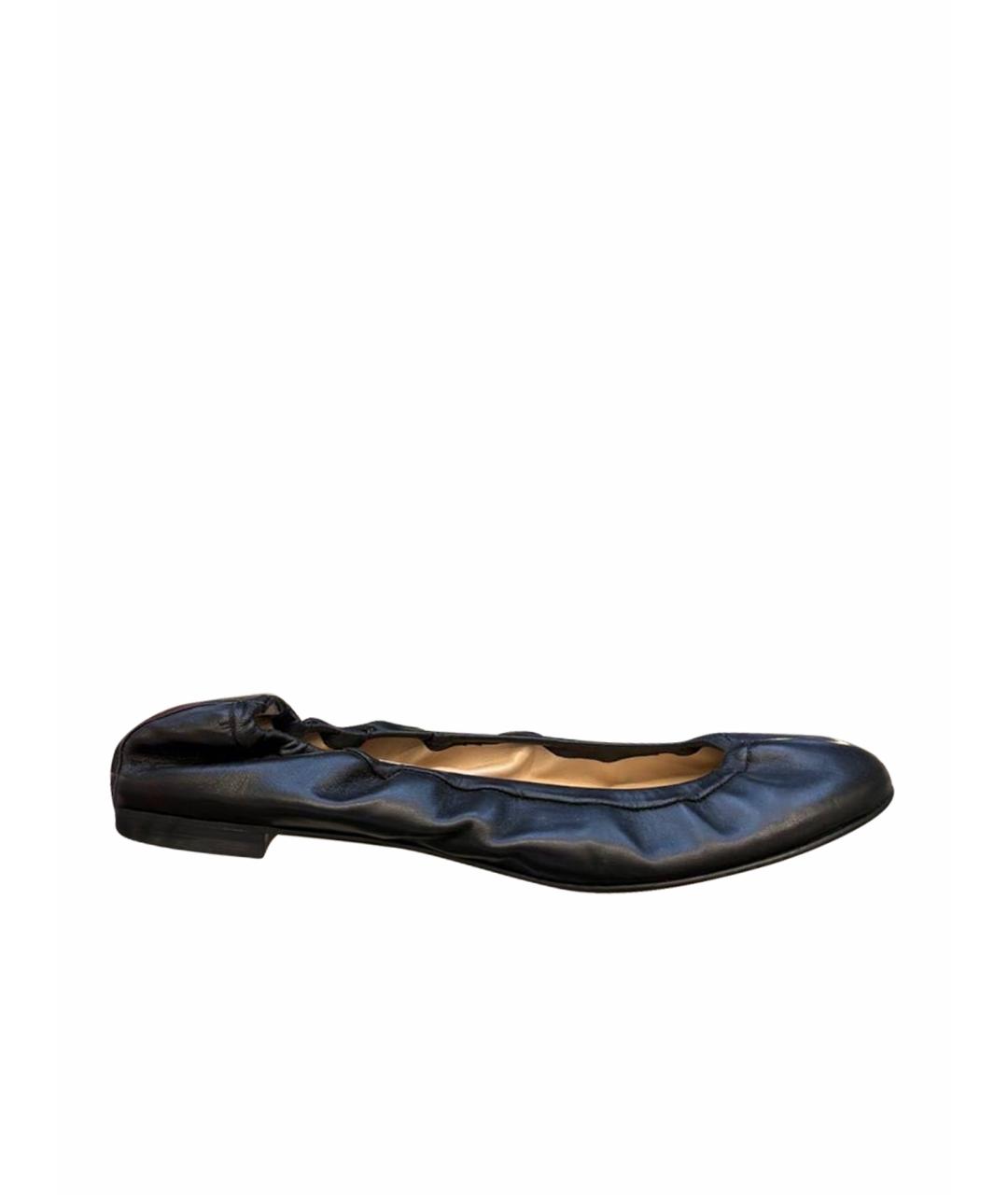 MANOLO BLAHNIK Черные кожаные балетки, фото 1