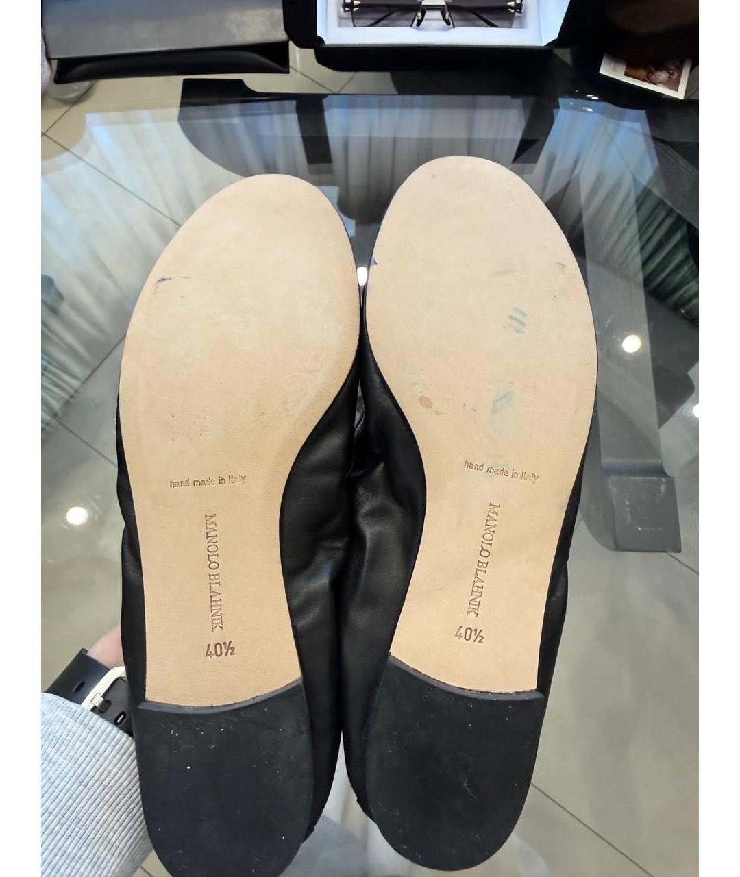 MANOLO BLAHNIK Черные кожаные балетки, фото 4