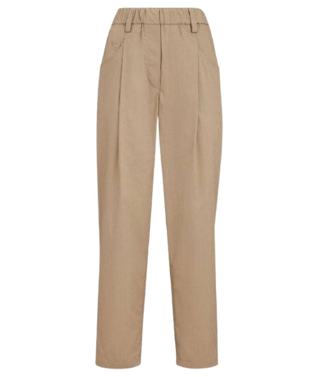 BRUNELLO CUCINELLI Бежевые хлопковые прямые брюки, фото 1