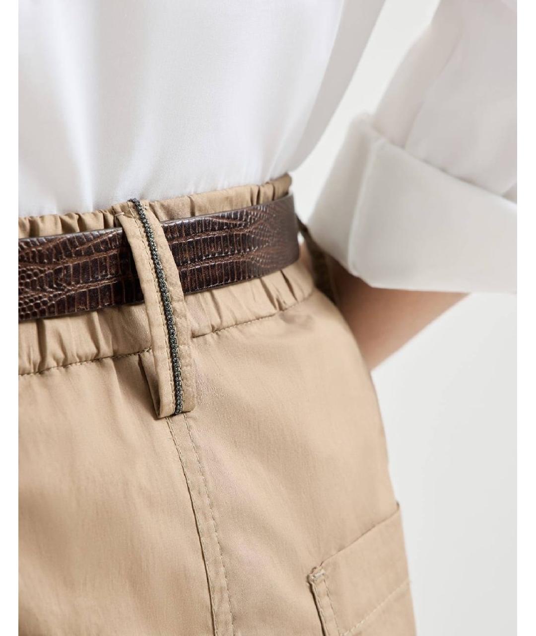 BRUNELLO CUCINELLI Бежевые хлопковые прямые брюки, фото 4