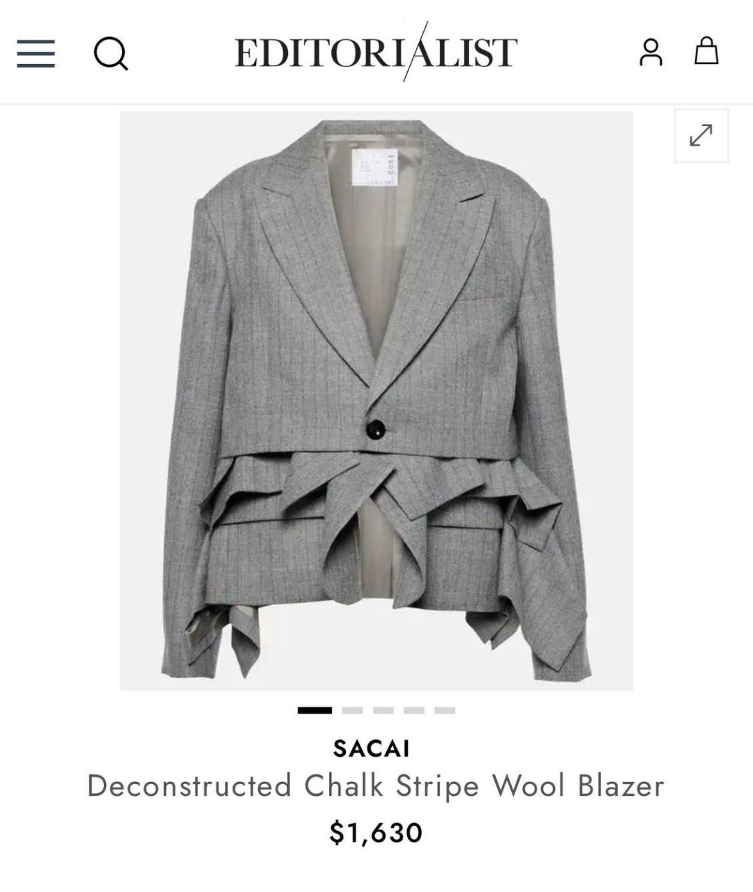 SACAI Серый шерстяной жакет/пиджак, фото 7