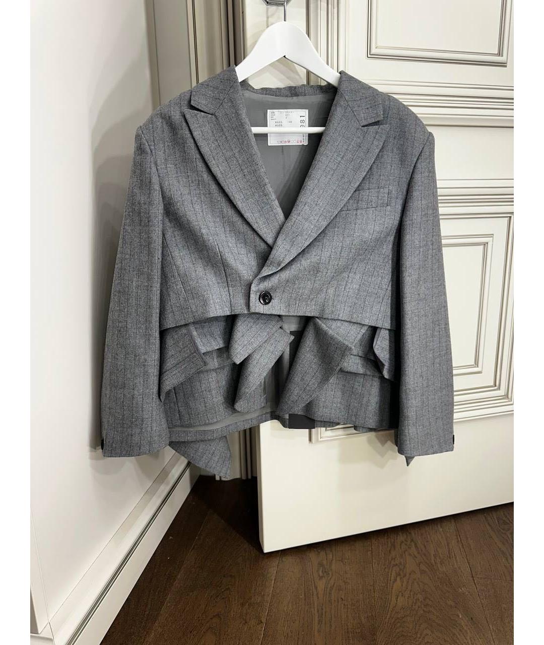 SACAI Серый шерстяной жакет/пиджак, фото 3