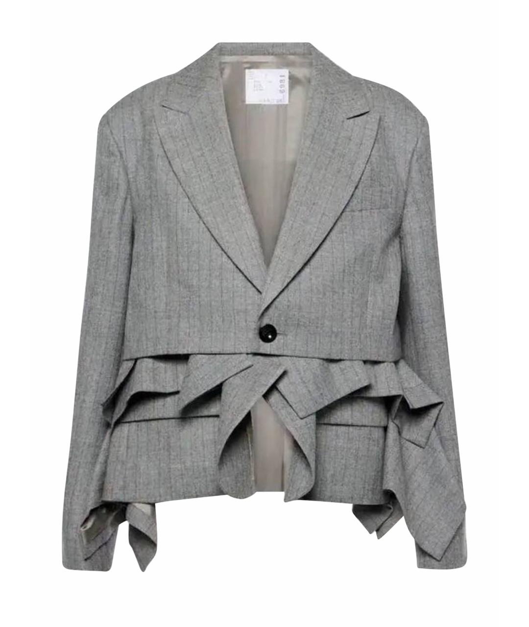 SACAI Серый шерстяной жакет/пиджак, фото 1