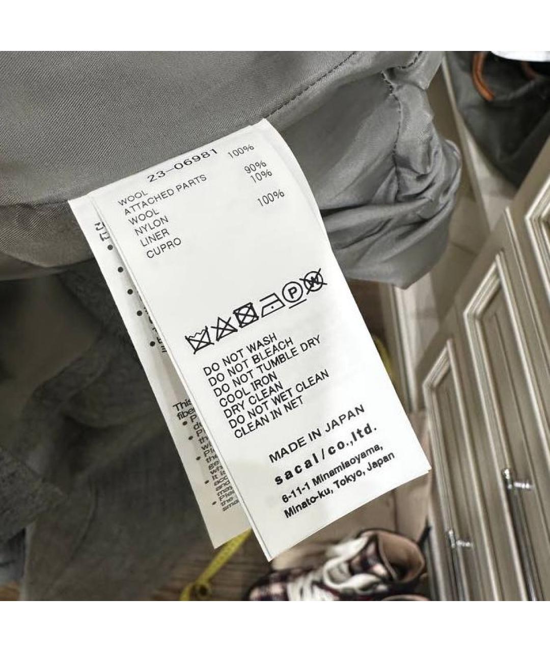 SACAI Серый шерстяной жакет/пиджак, фото 5