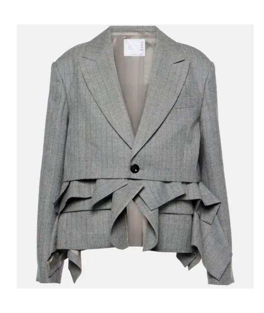 SACAI Серый шерстяной жакет/пиджак, фото 8
