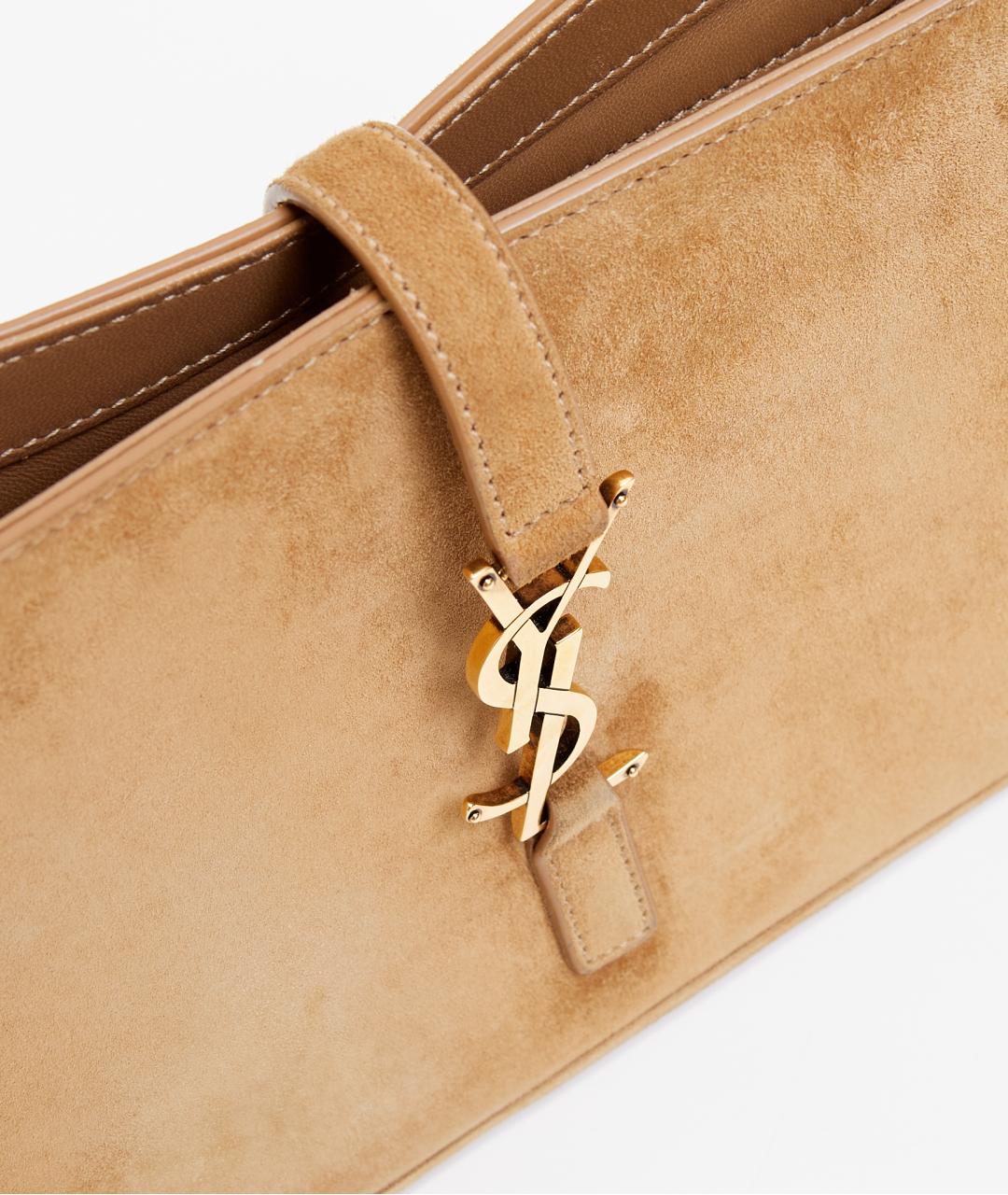SAINT LAURENT Бежевая замшевая сумка с короткими ручками, фото 4