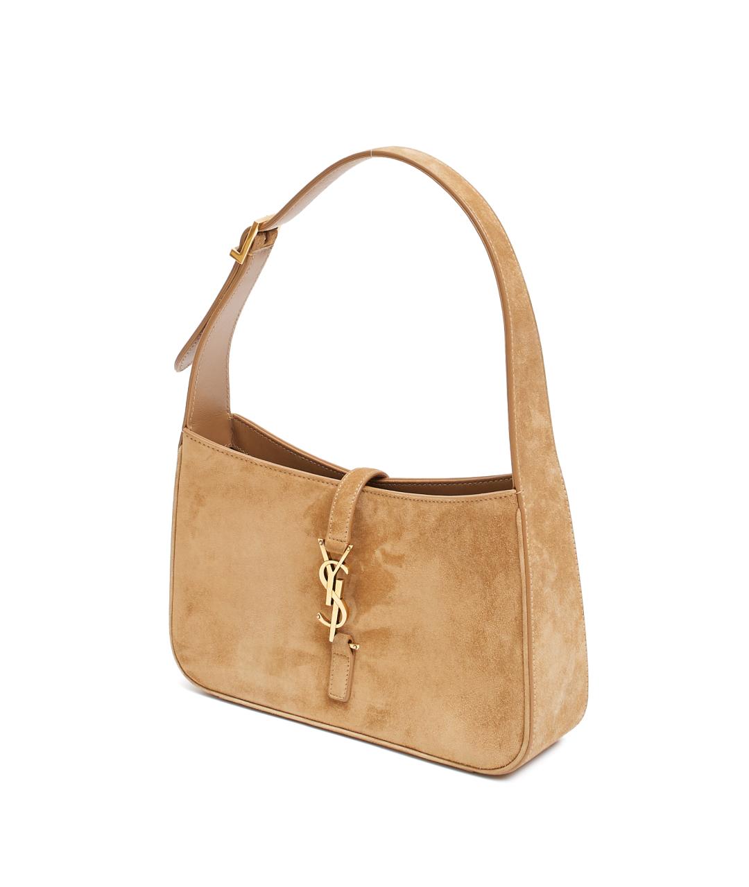 SAINT LAURENT Бежевая замшевая сумка с короткими ручками, фото 2