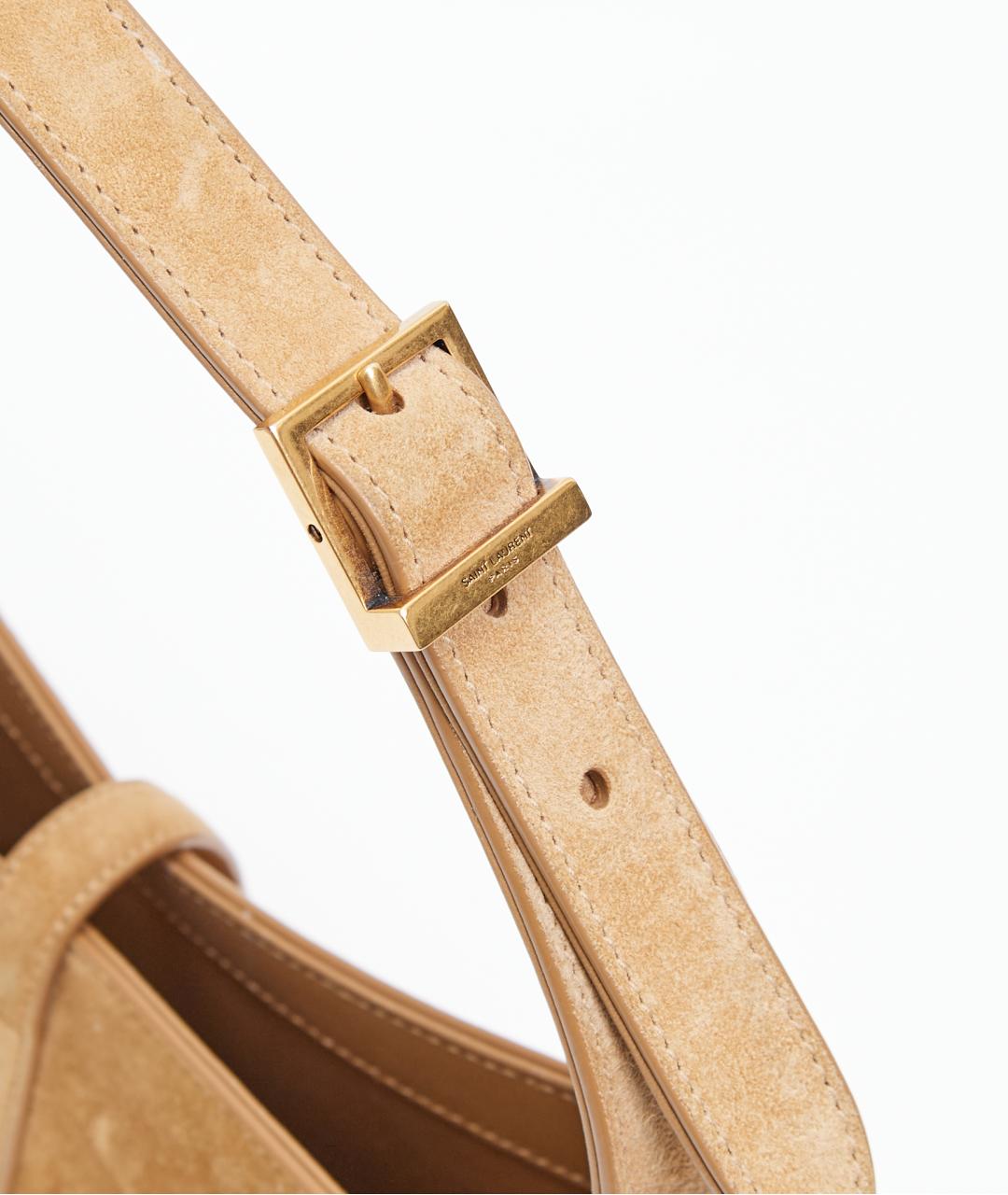 SAINT LAURENT Бежевая замшевая сумка с короткими ручками, фото 6