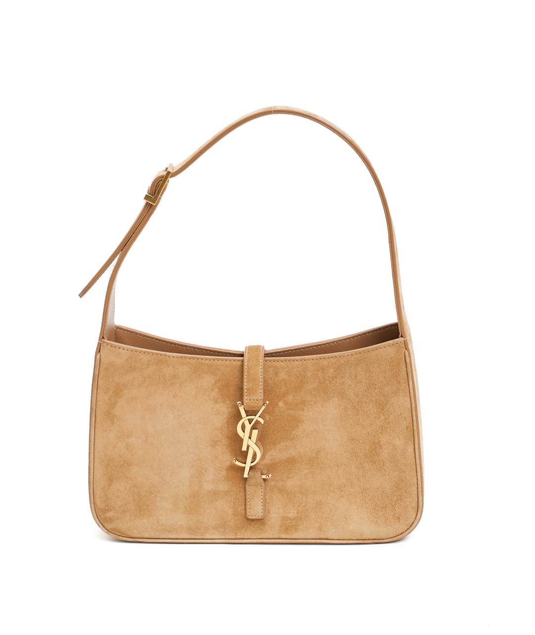 SAINT LAURENT Бежевая замшевая сумка с короткими ручками, фото 7