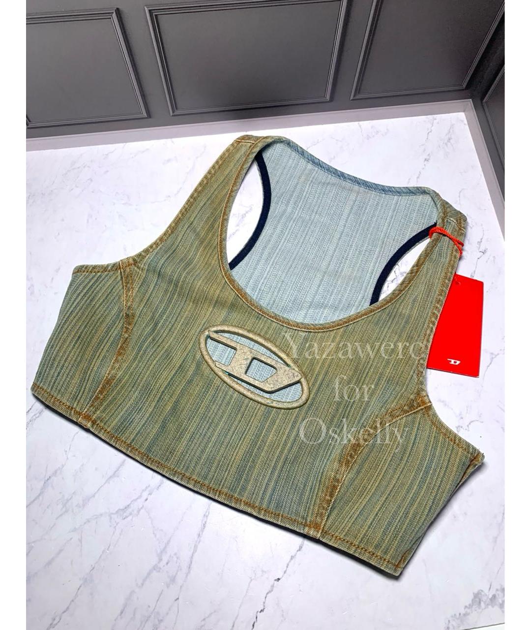 DIESEL Хаки хлопко-эластановая майка, фото 4