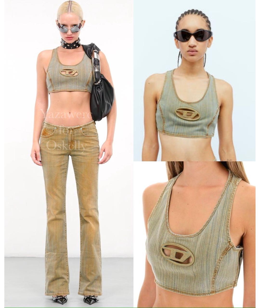 DIESEL Хаки хлопко-эластановая майка, фото 7