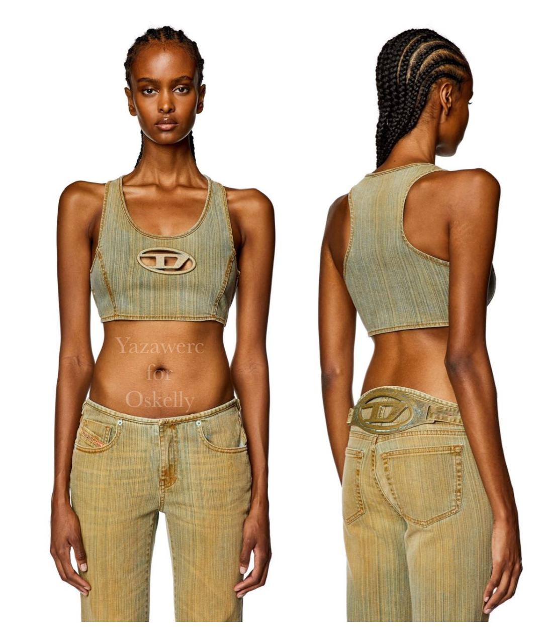 DIESEL Хаки хлопко-эластановая майка, фото 3