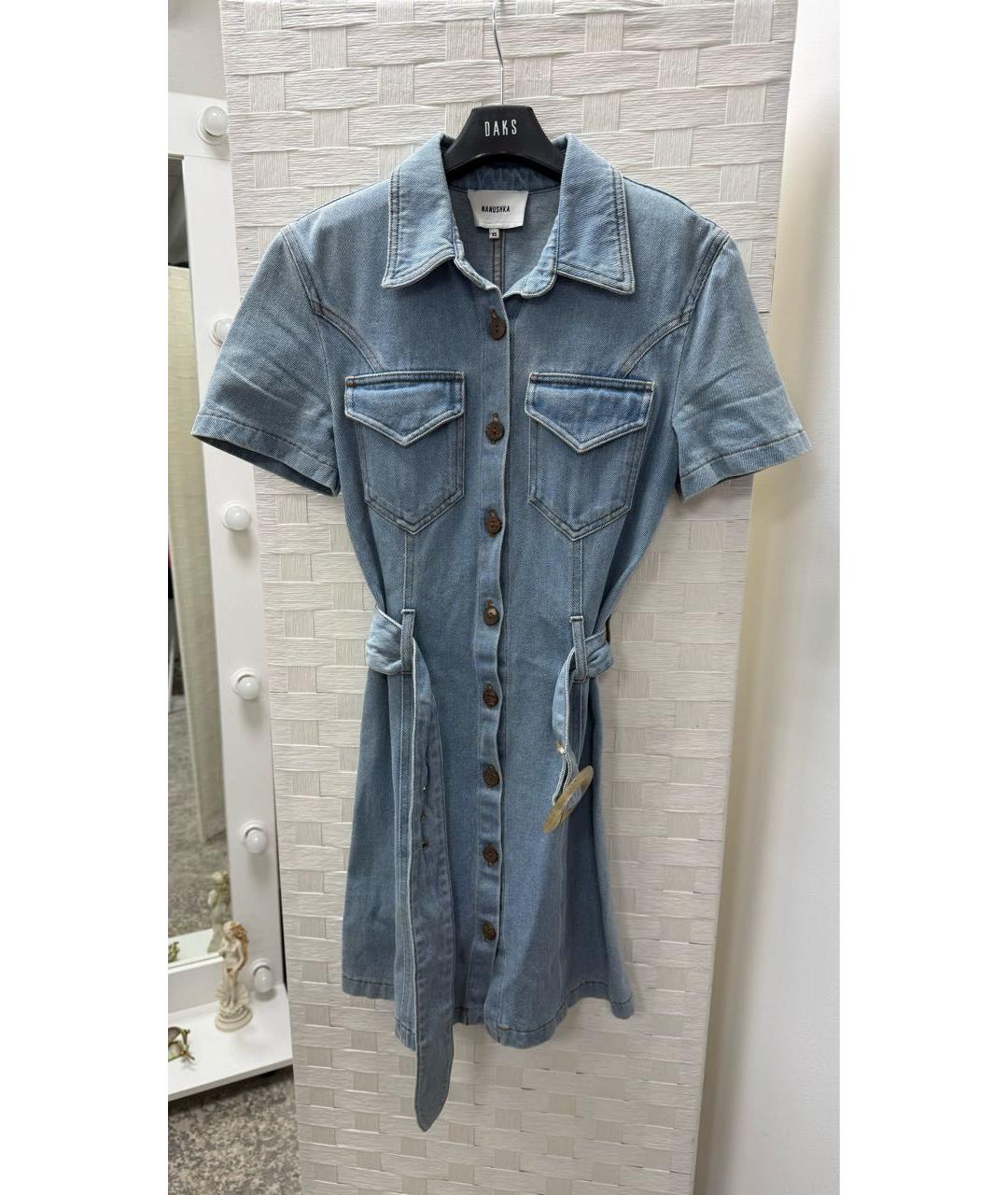 NANUSHKA Голубое хлопко-эластановое повседневное платье, фото 5