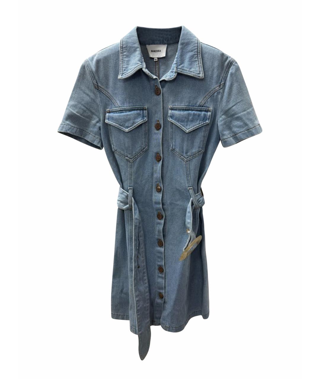 NANUSHKA Голубое хлопко-эластановое повседневное платье, фото 1