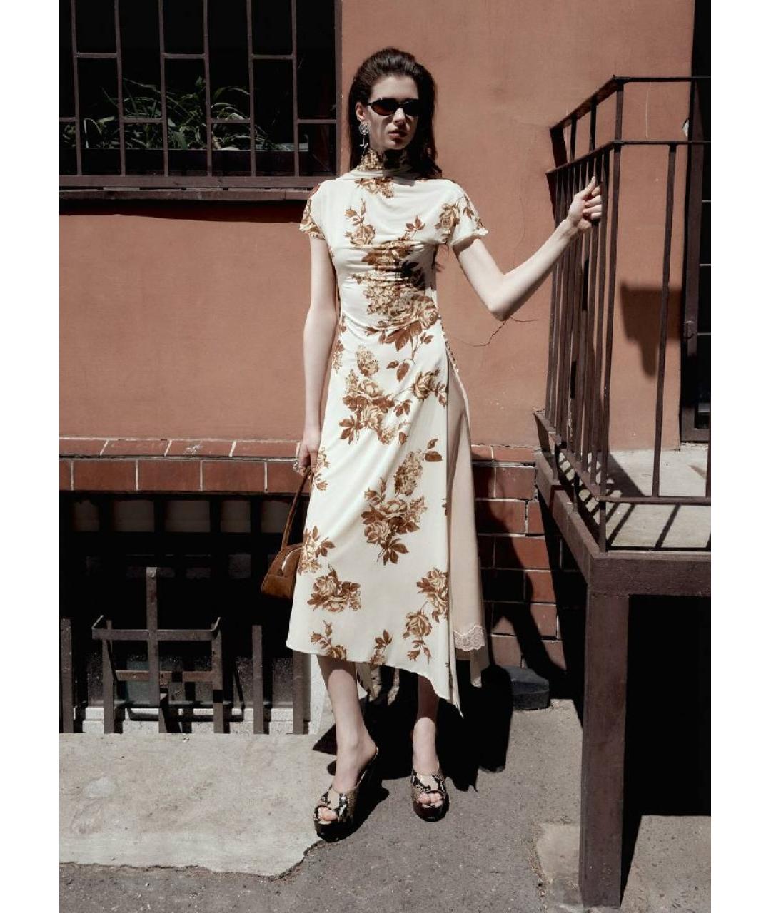 MAGDA BUTRYM Бежевое вискозное коктейльное платье, фото 6