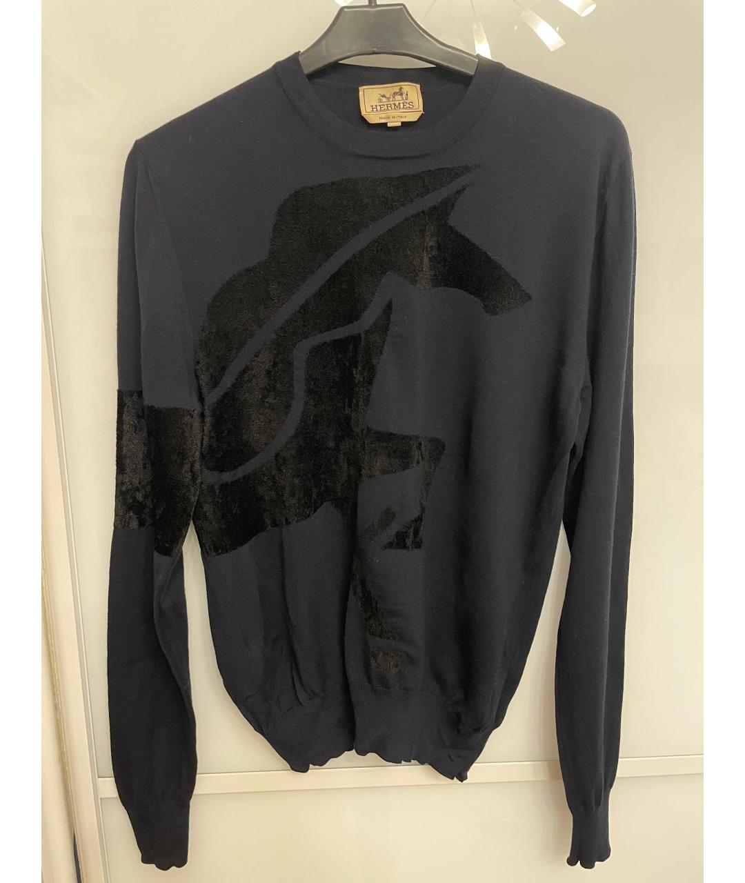 HERMES Темно-синий шерстяной джемпер / свитер, фото 3