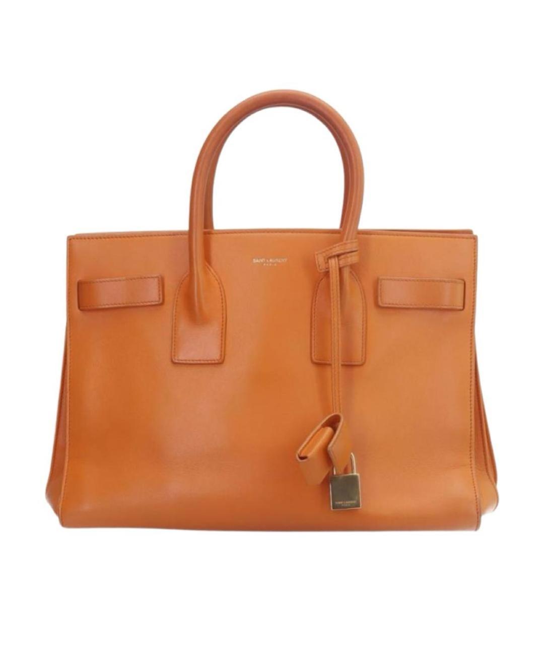 SAINT LAURENT Оранжевая кожаная сумка тоут, фото 7