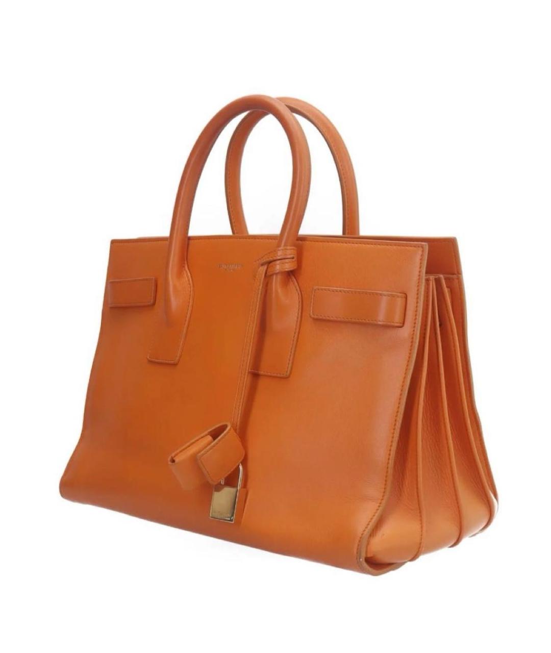 SAINT LAURENT Оранжевая кожаная сумка тоут, фото 2