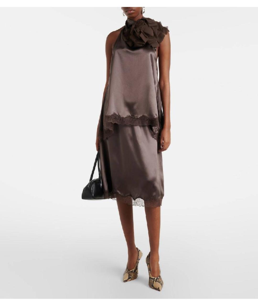 MAGDA BUTRYM Коричневая шелковая юбка миди, фото 2