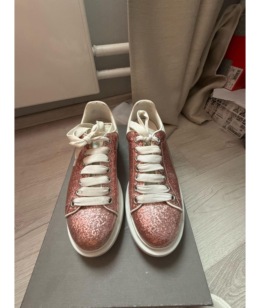 ALEXANDER MCQUEEN Серебряные кожаные кроссовки, фото 3