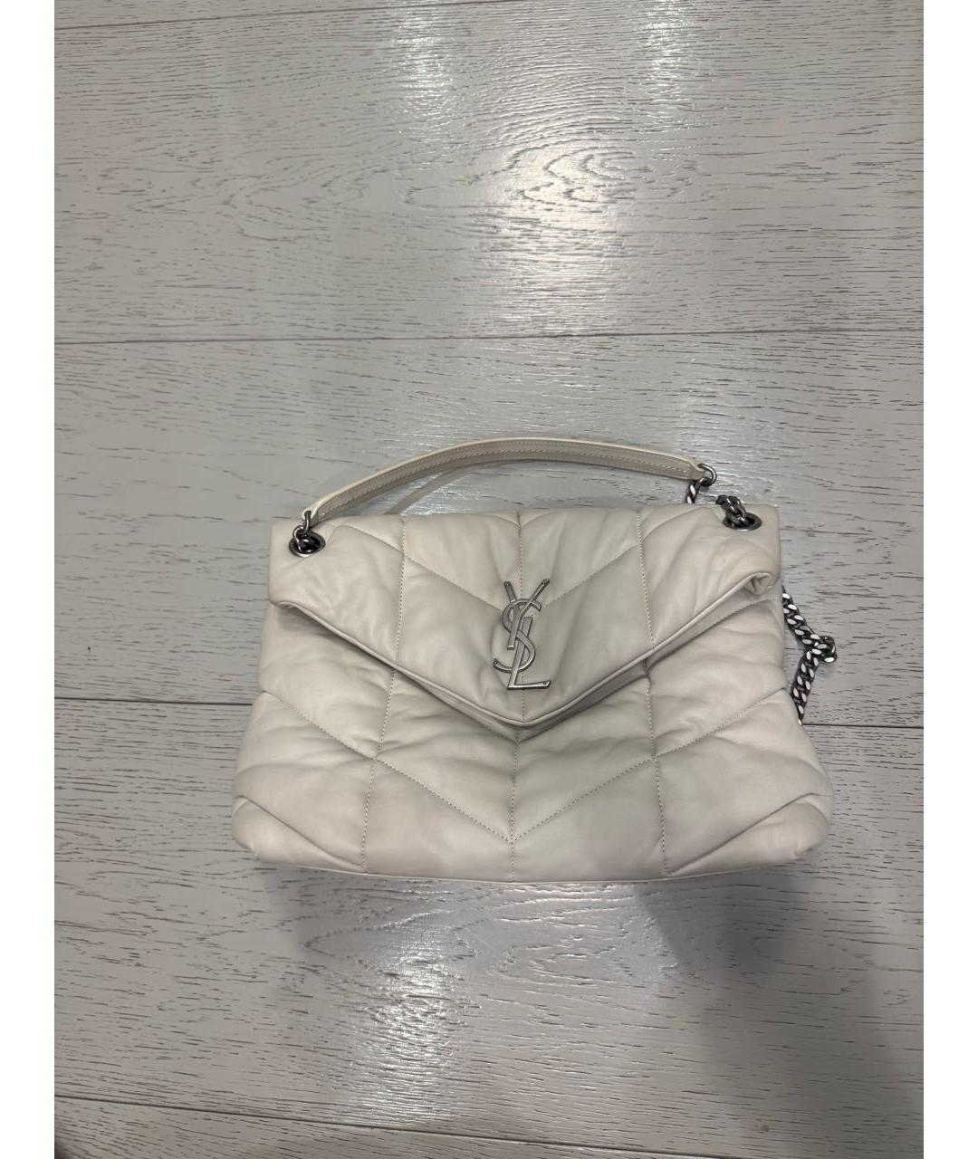 SAINT LAURENT Бежевая кожаная сумка через плечо, фото 7