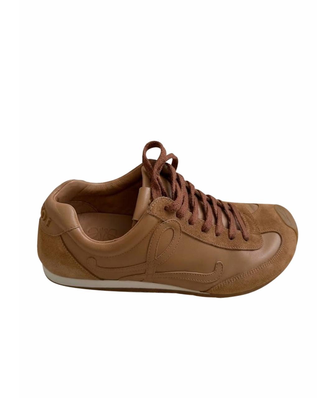 LOEWE Коричневые замшевые кеды, фото 1