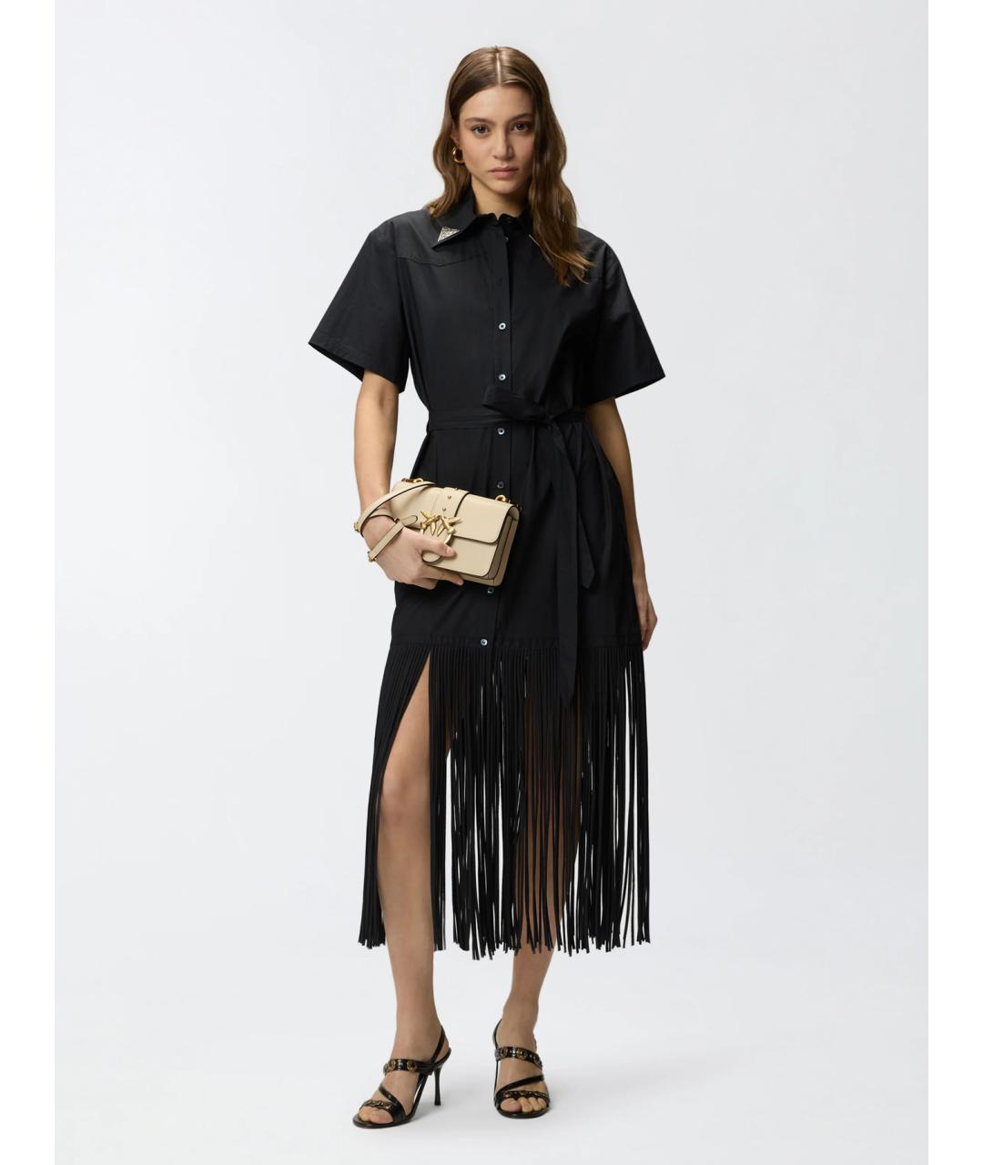 PINKO Черное хлопковое повседневное платье, фото 2