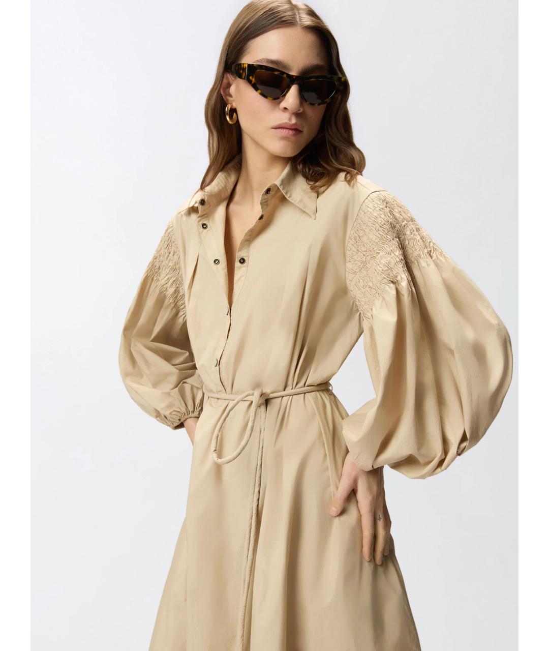 PINKO Бежевое хлопковое повседневное платье, фото 5