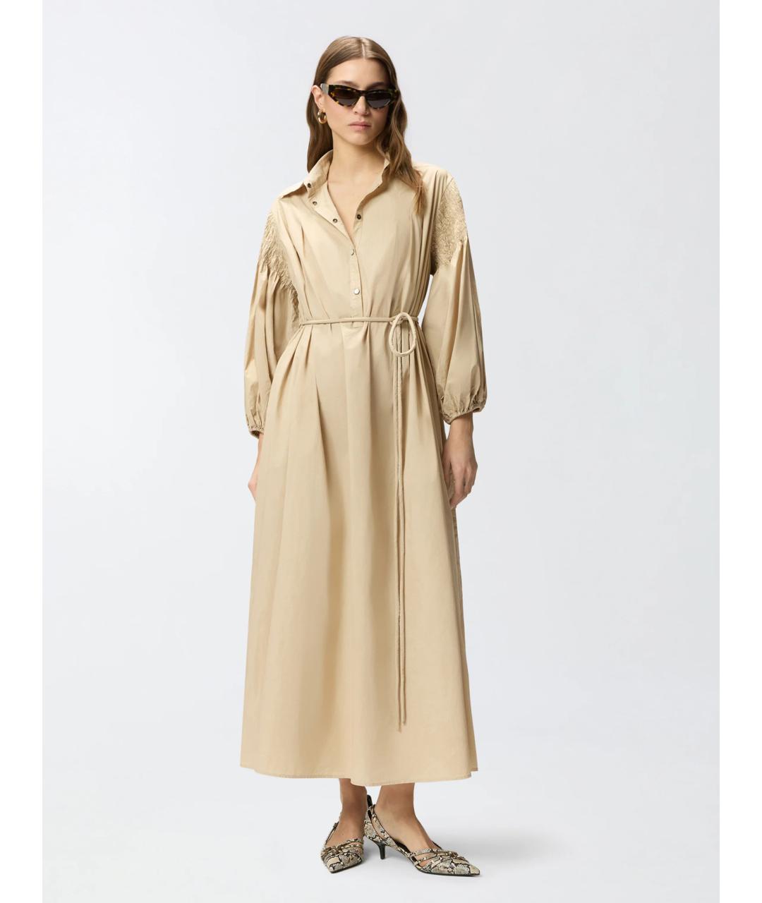 PINKO Бежевое хлопковое повседневное платье, фото 3