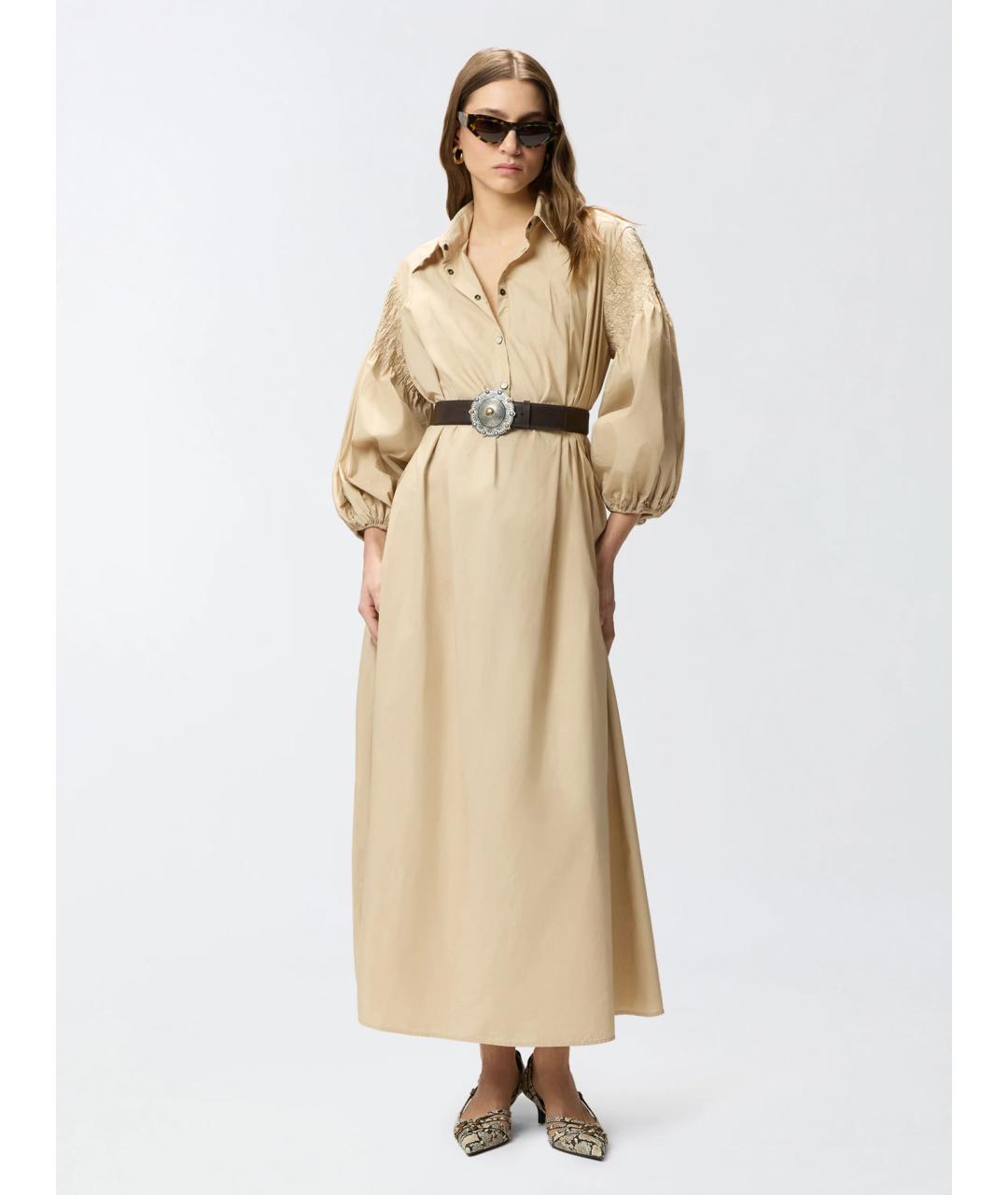 PINKO Бежевое хлопковое повседневное платье, фото 2