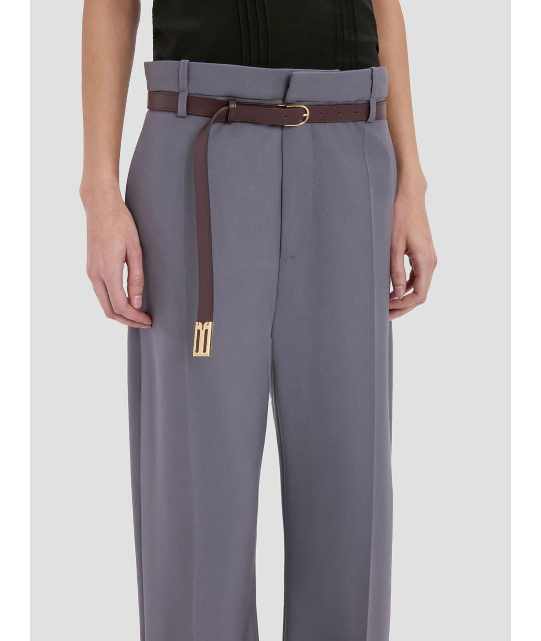 VICTORIA BECKHAM Серые полиэстеровые прямые брюки, фото 5