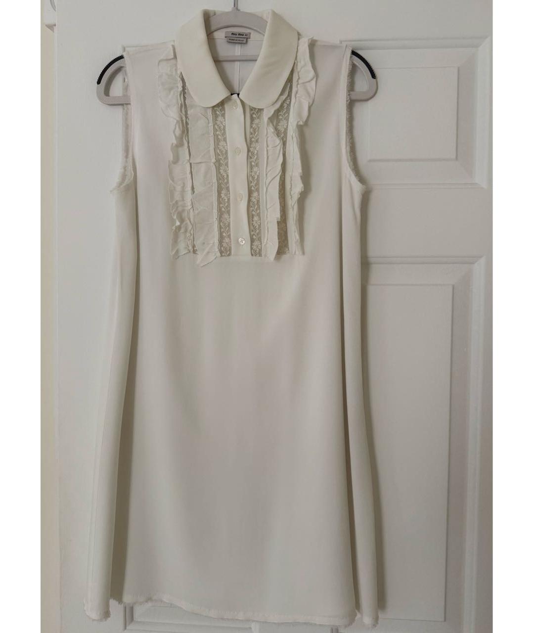 MIU MIU Белое шелковое повседневное платье, фото 5