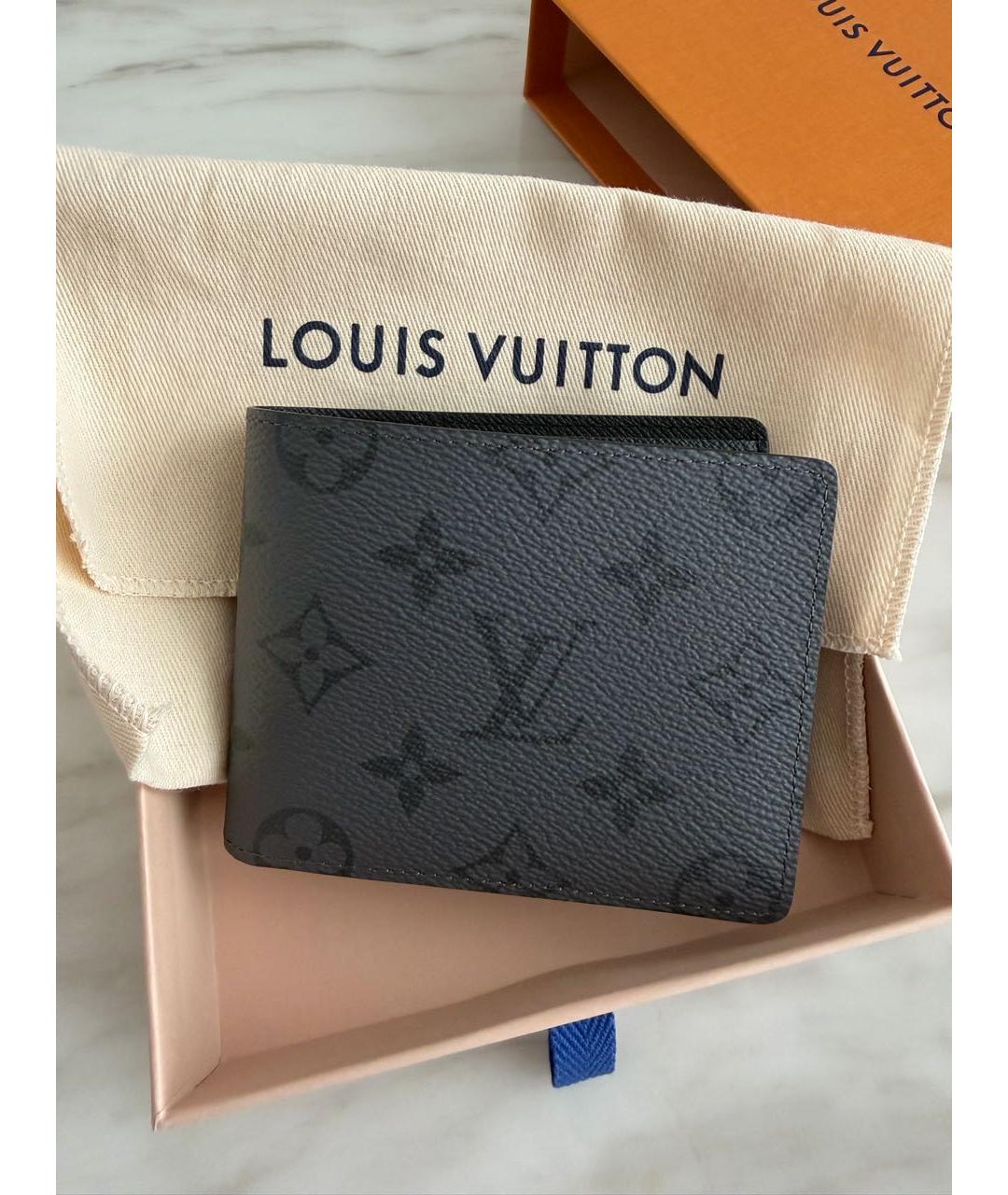 LOUIS VUITTON Серый кожаный кошелек, фото 8