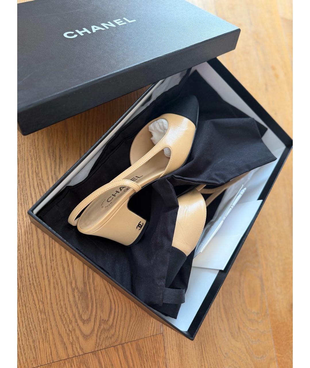 CHANEL Бежевые кожаные туфли, фото 5