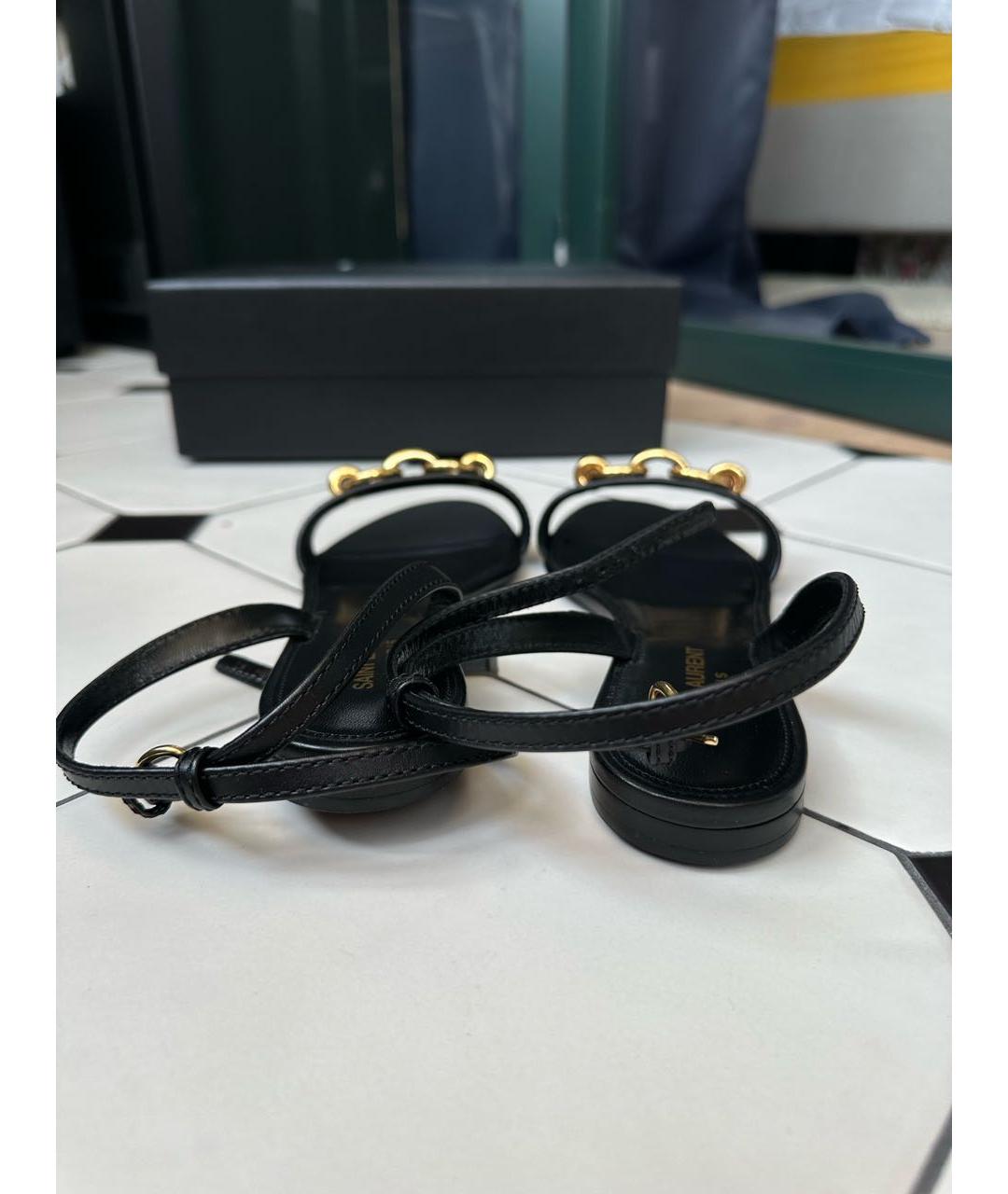 SAINT LAURENT Черные кожаные сандалии, фото 4