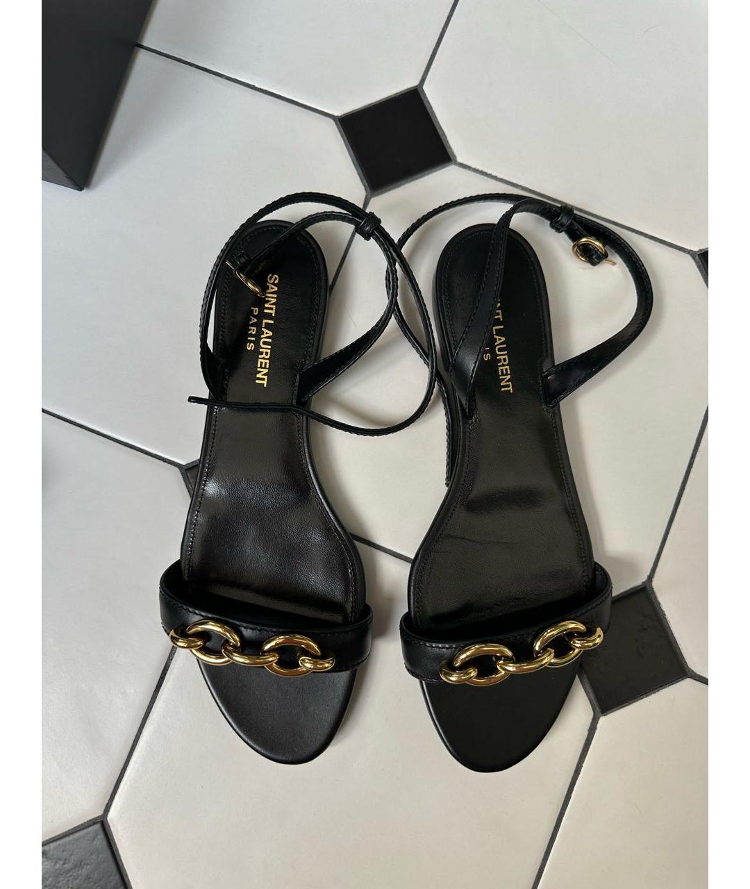 SAINT LAURENT Черные кожаные сандалии, фото 2