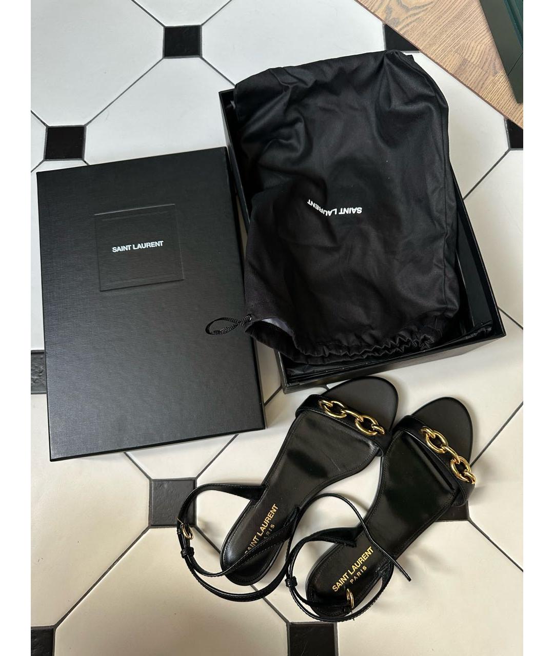 SAINT LAURENT Черные кожаные сандалии, фото 5