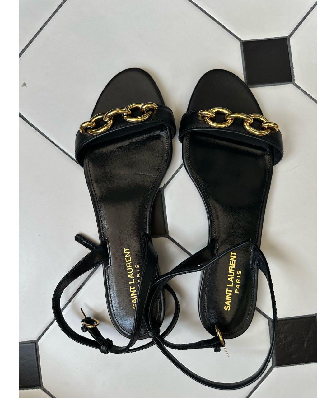 SAINT LAURENT Черные кожаные сандалии, фото 3