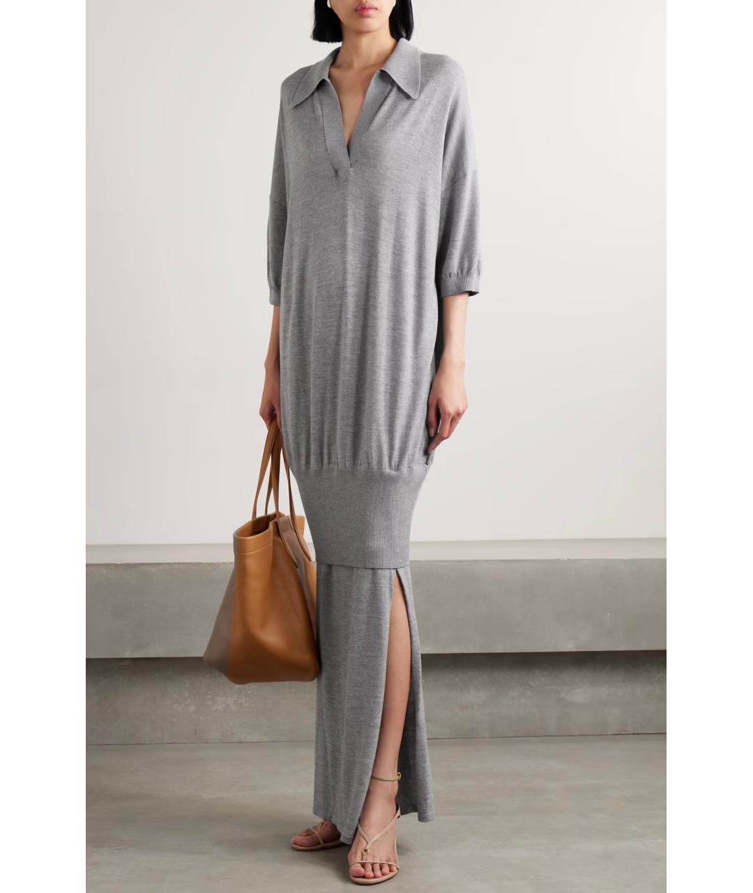 KHAITE Серое шерстяное коктейльное платье, фото 2