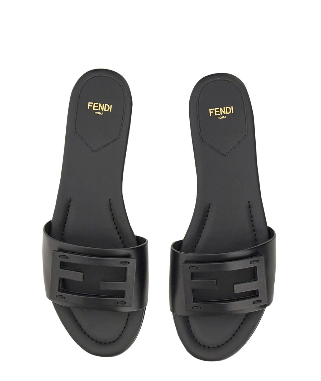 FENDI Коричневые кожаные шлепанцы, фото 2
