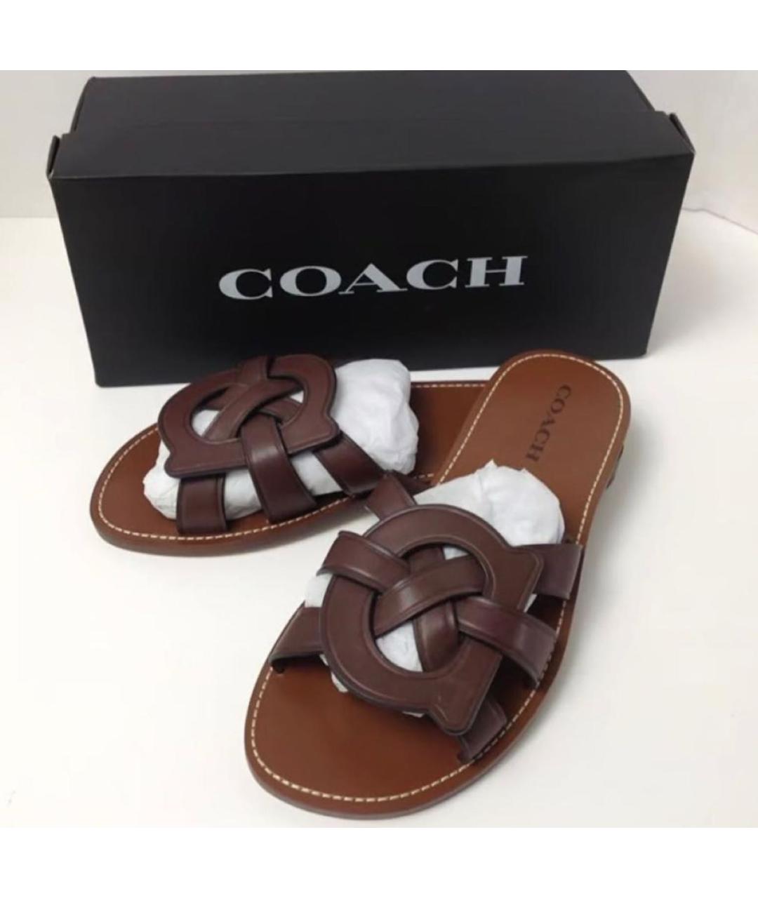 COACH Бежевые кожаные сандалии, фото 4